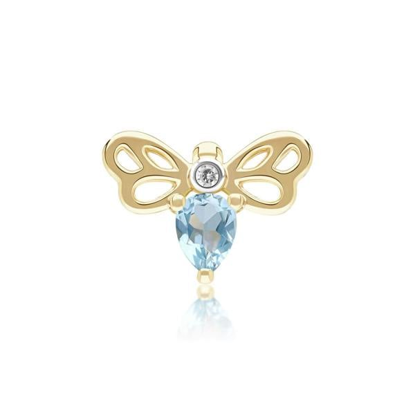 Gemondo Honeycomb Art Nouveau Pear Shape Topaz and Diamond Bee Pin in 9ct Yellow Gold