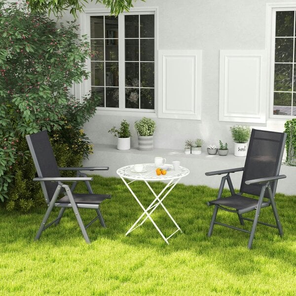 Bobobiy Set of 2 Folding Garden Chairs, Aluminium Frame Outdoor Dining Chairs with Breathable Mesh Back and Seat, Dark Grey