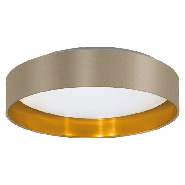 Flush Ceiling Light Colour White Shade Taupe Gold Fabric Bulb LED 24W Included Loops