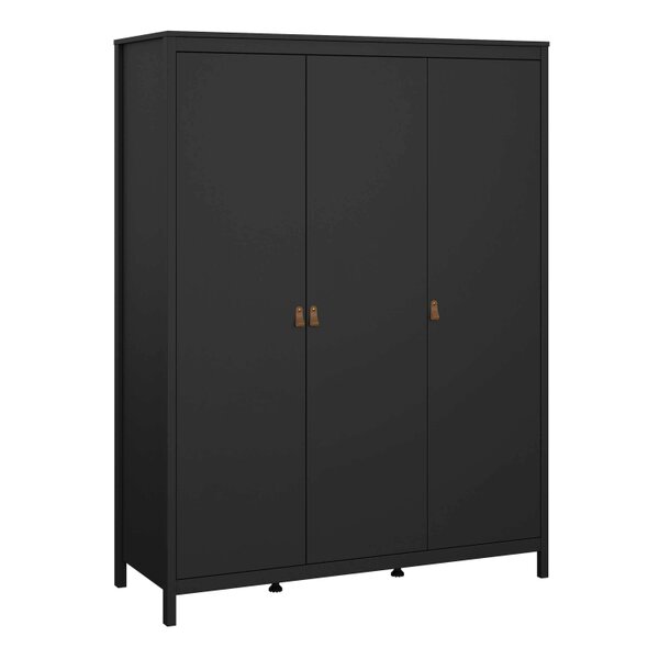 Wyld Haus Wildberry Matt Black Wardrobe 3 Doors Leather Handles