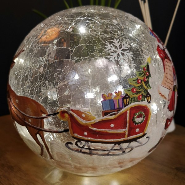 Samuel Alexander 20cm Battery Operated Warm White LED Crackle Effect Ball Christmas Decoration with Santa