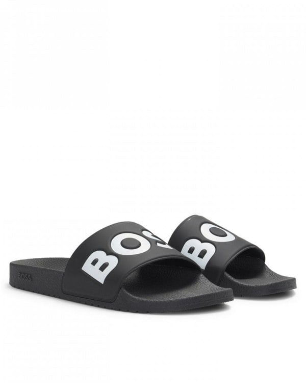 BOSS Orange Aryeh Mens Italian-Made Slides with Large Logo Detail NOS - Black 002