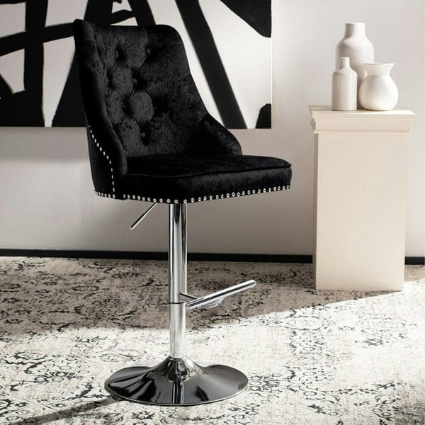 Black Adjustable Bar Stool with Floral Velvet Upholstery Living and Home
