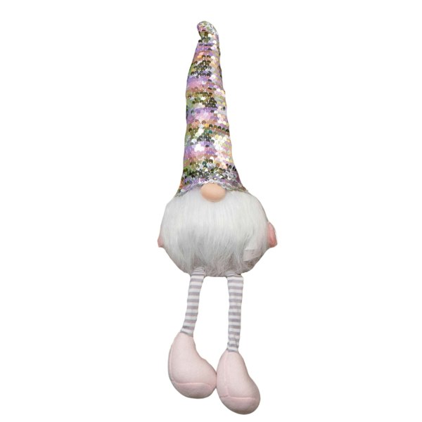 Samuel Alexander 49cm Festive Christmas Sitting Gonk with Dangly Legs & Sequin Hat in Pink & Grey