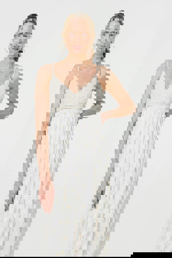 White | Textured Cami Strap Empire Maxi Dress
