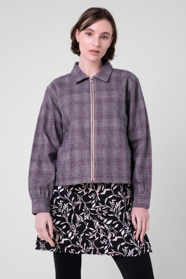 ENORSIA Multicoloured Yarn Dyed Check Cropped Jacket