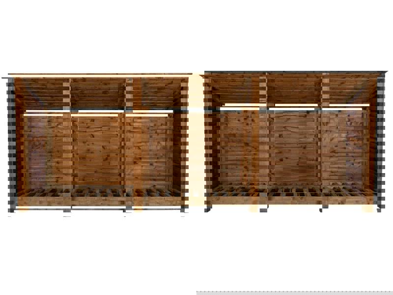 Arbor Garden Solutions Wooden Log Store (Roof Sloping Back) W-335cm, H-126cm or 180cm, D-88cm - Brown Finish