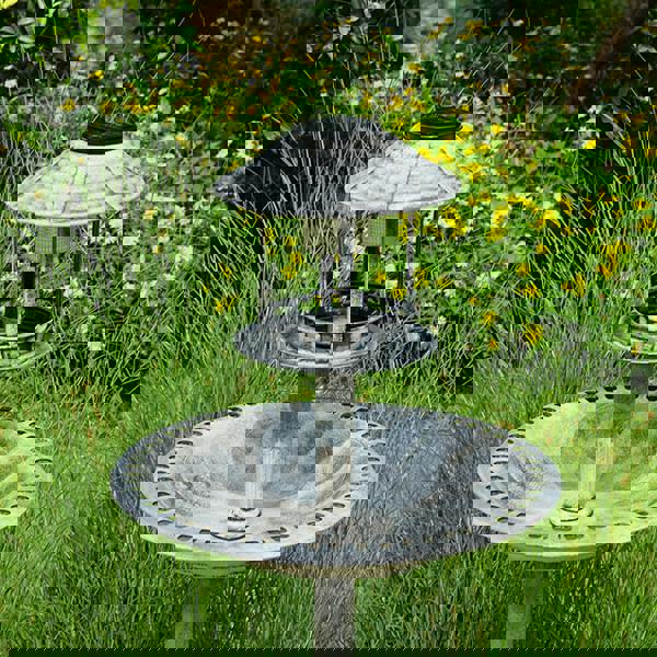 Gr8 Garden Grey Pedestal Bird Bath Feeder Planter Solar Light Garden Feeding Table Station