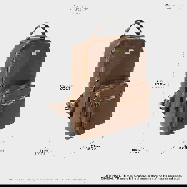 Assots London 'ANGEL' Tan Pebble Grain Real Leather Zip-top Backpack