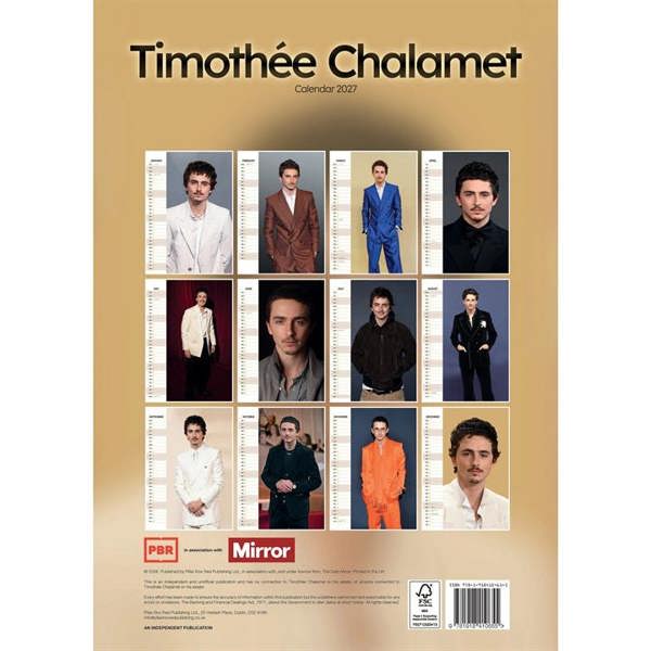 Timothee Chalamet A3 Calendar 2027, Wall Calendars, Month To View, Entertainment, Gift