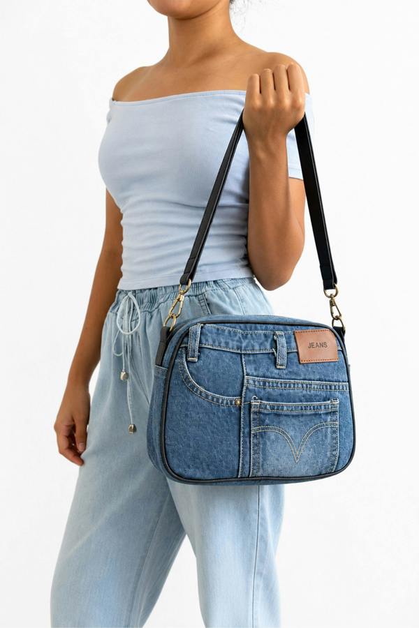 Kitise Jean Style Denim Crossbody Bag with Adjustable Strap
