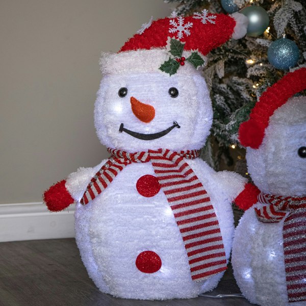 Samuel Alexander 70cm Set of 3 Light up Foldable Cloth Christmas Snowmen with 130 White LEDs