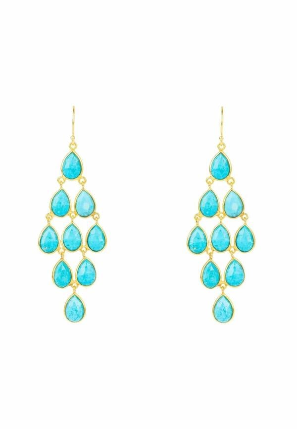 Erviola Gemstone Cascade Earrings Gold Turquoise - LATELITA Earrings