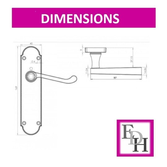 EDH Door Hardware Matt Black Bathroom Door Handles with Lock & 63mm Tubular Latch