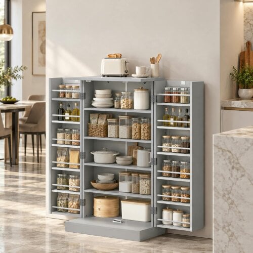 HOMCOM Kitchen Cupboard w/ 5 Tiers, 12 Spice Racks, Kitchen Storage Cabinet