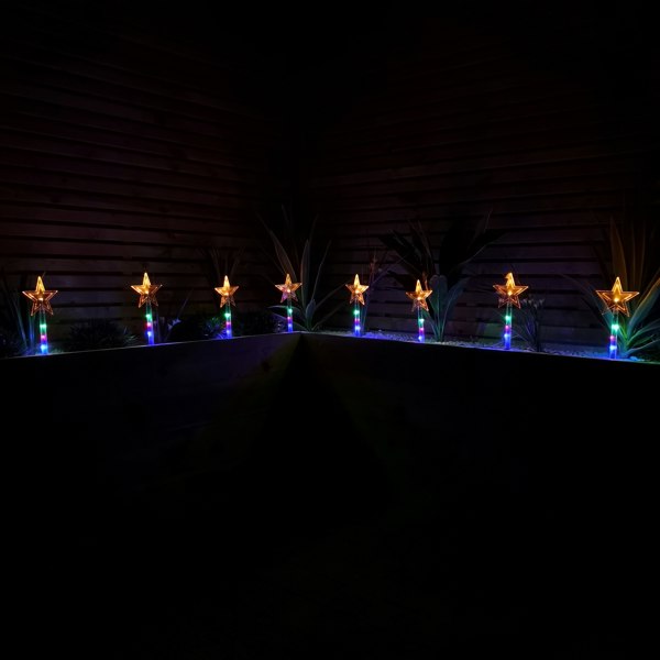 Samuel Alexander Set of 8 Battery Operated LED Multi Coloured Star Path Lights Christmas Decoration with Timer