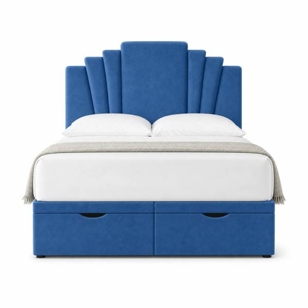 Great British Beds Harry Art Deco Divan Ottoman Bed - Blue Plush