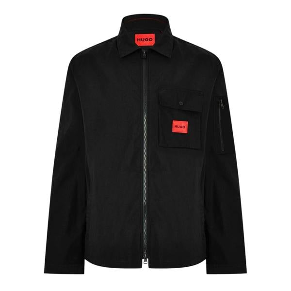Hugo Mens Logo Cotton Overshirt - Black - 