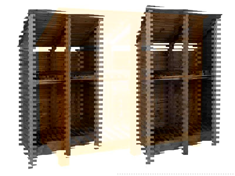 Arbor Garden Solutions Wooden Log Store (Roof Sloping Back) with Shelf W-146cm, H-126cm or 180cm, D-88cm - Brown Finish