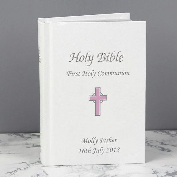 Personalised First Holy Communion Pink Cross Bible - close-up detail