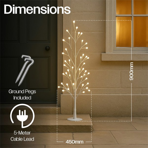 Xmas Haus 90cm 96 Warm White/w Micro Led Tree White 5M Lead