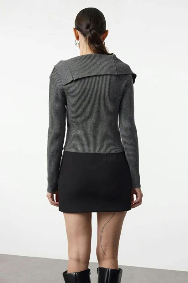 WOVCOR Mercerized Look Premium Yarn Fitted Knit Cardigan