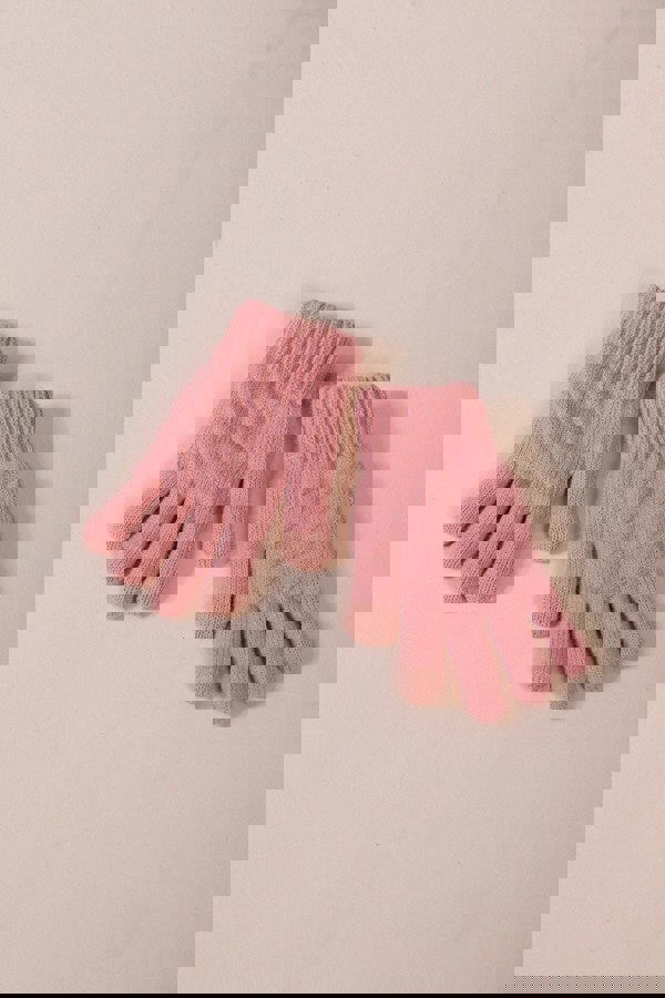 SVNX Touch Screen Cable Knit Gloves In Pink