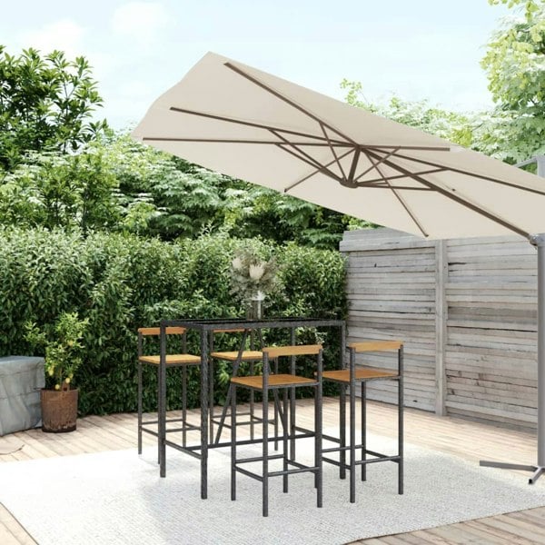 Berkfield 5 Piece Garden Bar Set Black Poly Rattan& Solid Wood Acacia
