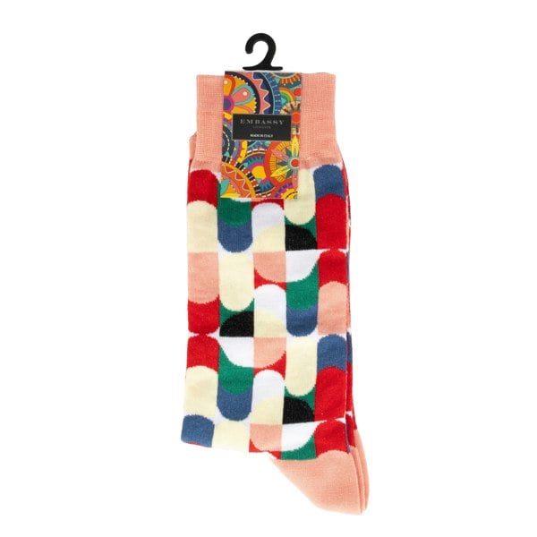 Embassy London Wiggle - Pink Signature - Women's cotton crew socks UK 3 to 7 in pink signature
