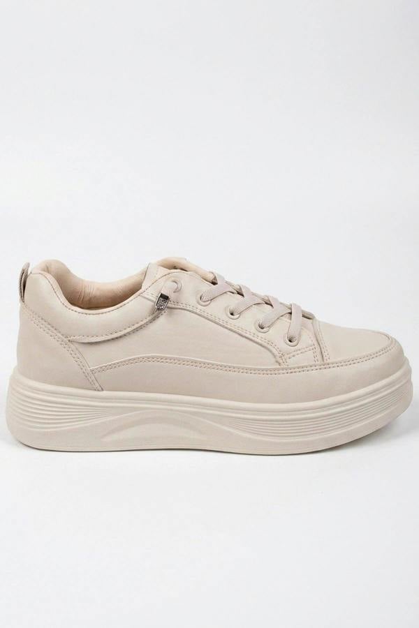 Constance Chunky Sole Lace Up Trainers - Beige