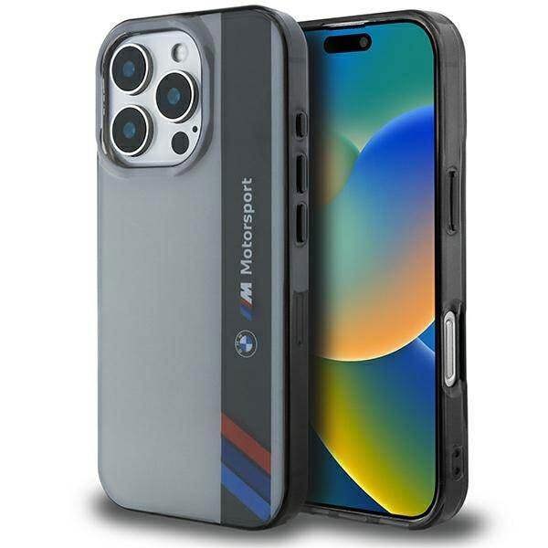 BMW Motorsport IML Vertical Stripe Case for iPhone 16 Pro 6.3" Grey - BMHCP16L23HTFEG