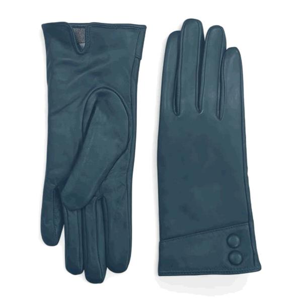 Women's Genuine Leather Decorative Buttons Gloves - Teal - Infinity Leather - 11