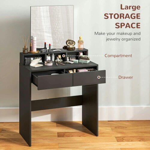 Wyld Haus Merotto Black Dressing Table With Mirror And Multi Storage Layout