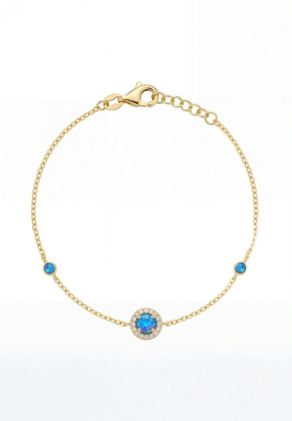Latelita Round Blue Opal Bracelet Gold CZ
