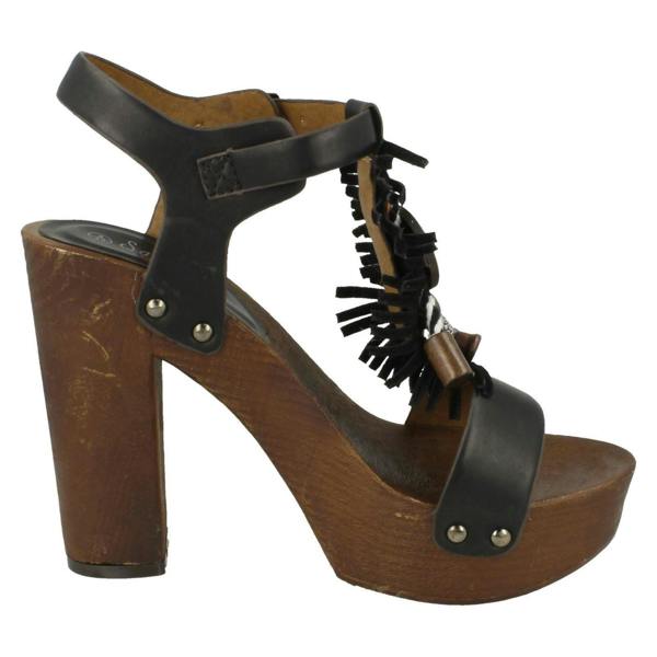 Savannah Ladies Savannah High Platform Wood Clog T-Bar Sandal