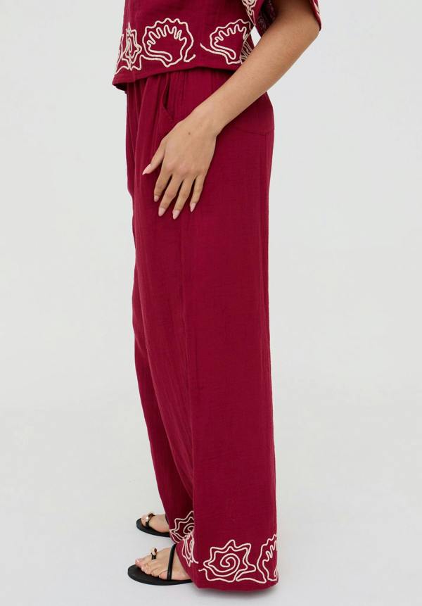 Milly Wide Leg Embroidered Trouser In Berry - image 4