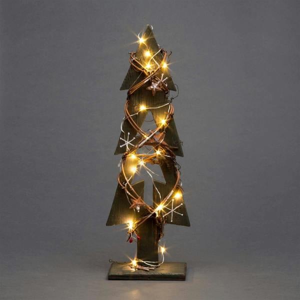 30cm Green Tree Wooden LED Tree Tabletop Centrepiece Christmas Holiday Home decoration with 20 Warm white LEDs Green Tree image 1