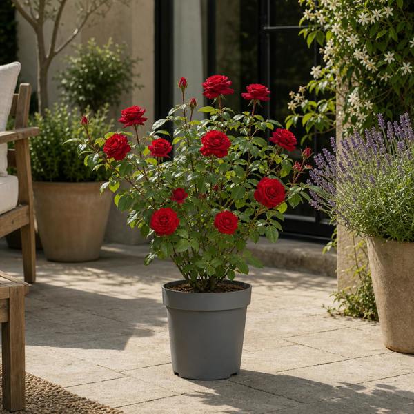 3L Red Patio Rose in Decorative Pot Outdoor Garden & Patio Plant