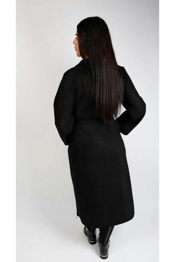 Marelle Belted Longline Coat With Button Detail - Black