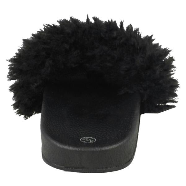 Spot On Ladies Spot On Flat Faux Fur Sliders