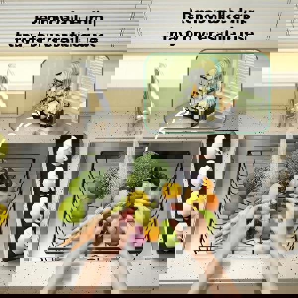 Toque Dish Drying Drainer Rack 3 Tier with Drip Tray Plate Cup Cutlery Holder