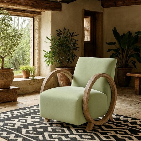 Wyld Haus Aracaju Sage Green Velvet and Oak Ring Armchair