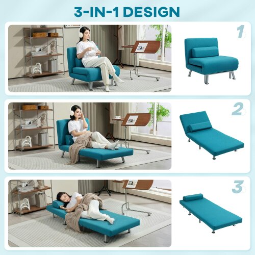 Wyld Haus Rekele Linen Dark Blue Single Sleeper Chair