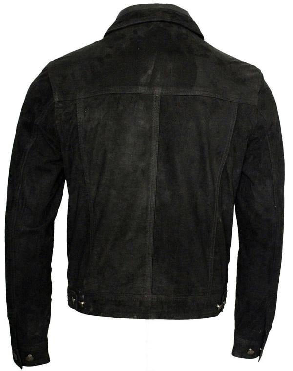 Infinity Leather Mens Trucker Classic Suede Leather Shirt Jeans Jacket