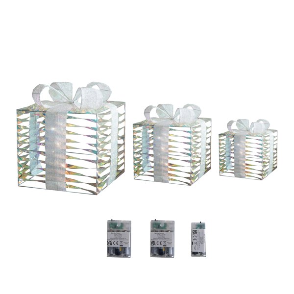 Samuel Alexander 30cm Set of 3 Battery Operated Light up Star Shimmer Christmas Parcels with 90 Warm White LEDs