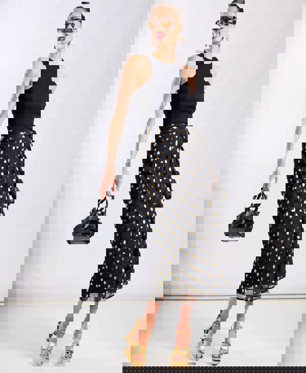 Foil Black Wrap Midi Skirt