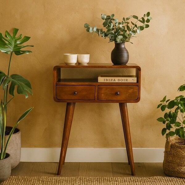 Wyld Haus Venzone Mini Chestnut Console Table 2 Drawers and Open Shelf