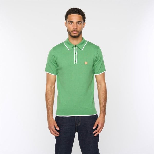 Gabicci V54GM09 Mens Lineker Short Sleeve Tipped Trim Knitted Polo Gabicci Vintage - VERDE