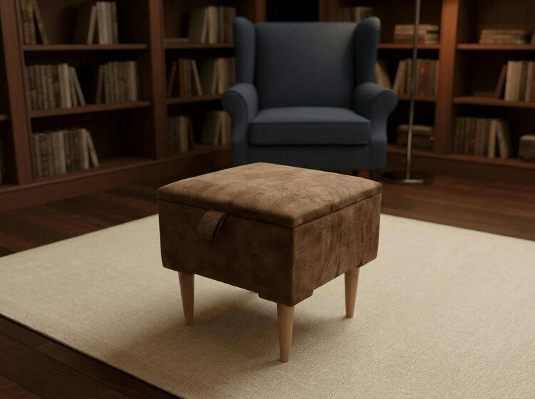 ISTOOLS Premium marble Brown Storage Ottoman Bench – Multi-Purpose Coffee Table & Extra Seating | ISTOOLS - 19 x 17 Inches (48 x 43cm)