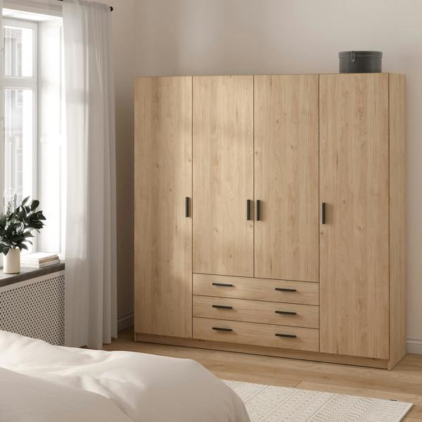 Furniture To Go Sprint Wardrobe with 4 Doors + 3 Drawers in Jackson Hickory